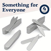 Set of 10 Metal Collar Brackets for Formal Shirts in Silver Finish, Unisex, 4 Sizes