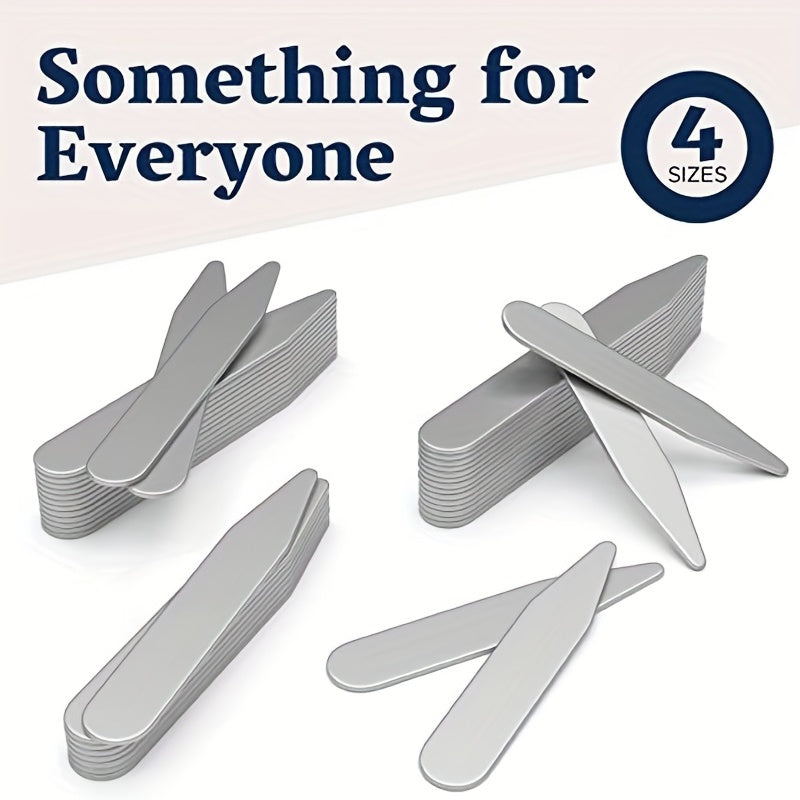 Set of 10 Metal Collar Brackets for Formal Shirts in Silver Finish, Unisex, 4 Sizes