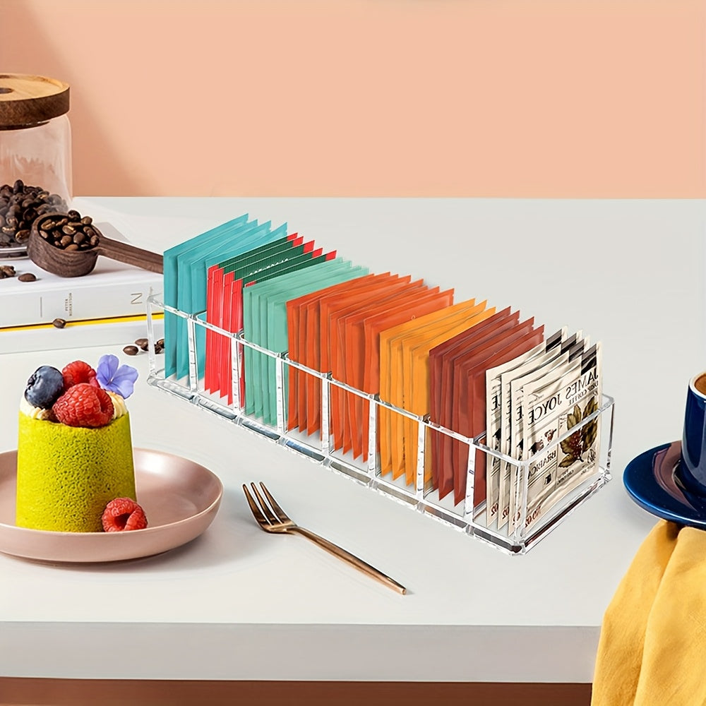 Clear Acrylic Tea Bag Organizer Holder with Labels for Pantry and Drawer