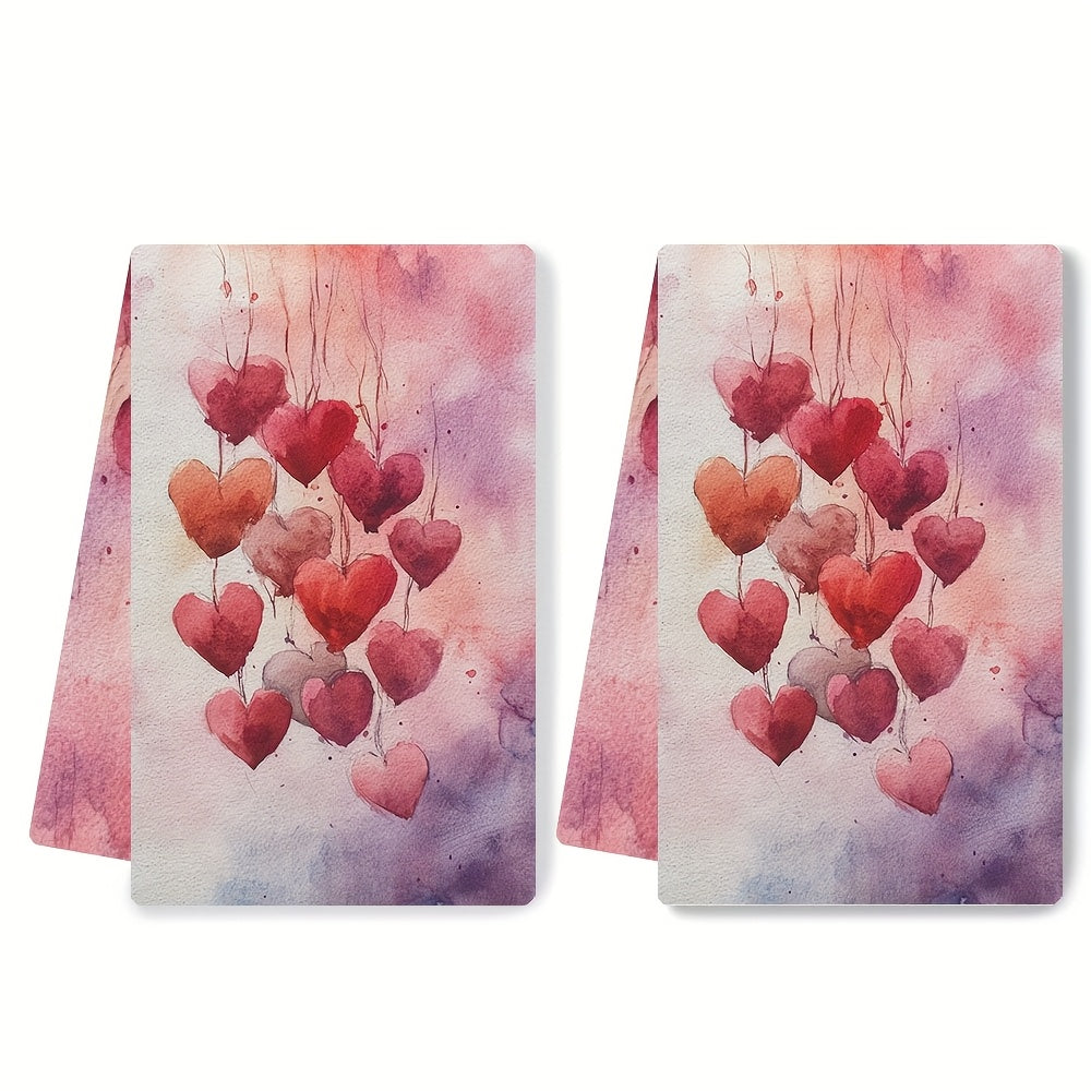 Juego de 2 toallas de cocina suaves con diseño de corazón y globo, absorbentes, 16x24 pulgadas