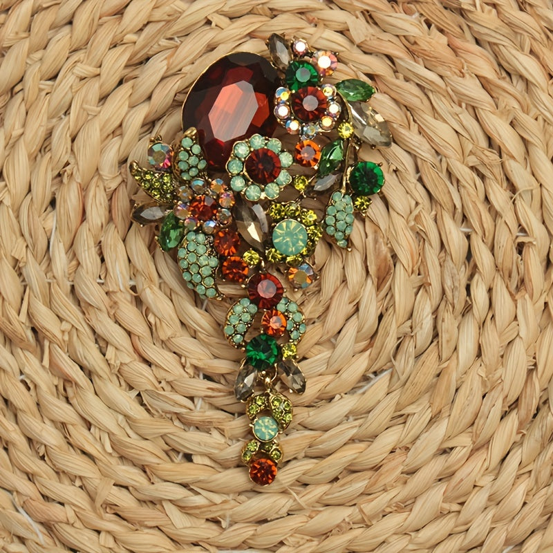 Oversized Crystal Glass Brooch for Women Elegant Alloy Rhinestone Lapel Pin