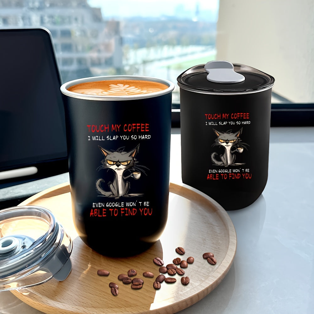 300ml Stainless Steel Coffee Mug for Cat Lovers Double Wall Insulated Black Reusable