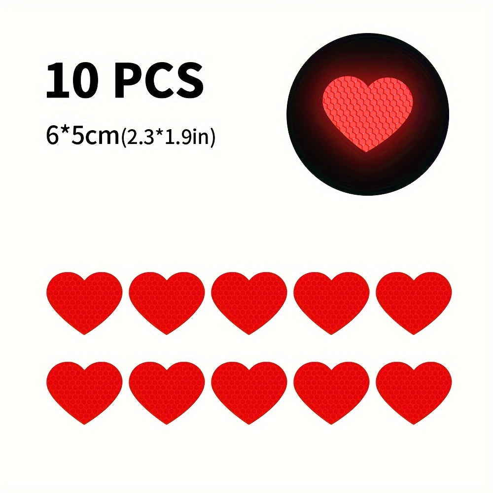 10Pcs Reflective Heart Shaped Vinyl Car Motorcycle Helmet Decals