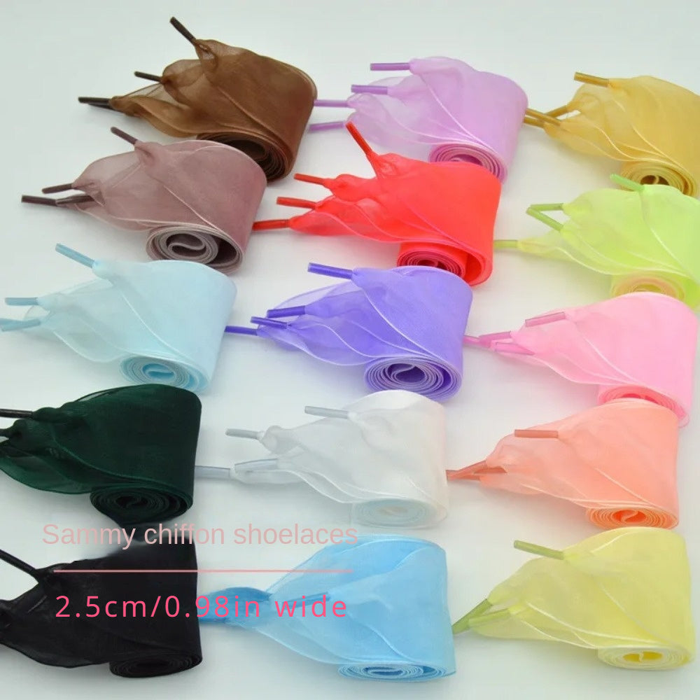 Unisex Transparent Chiffon Flat Shoelaces 2.5cm Widened Wide Bow