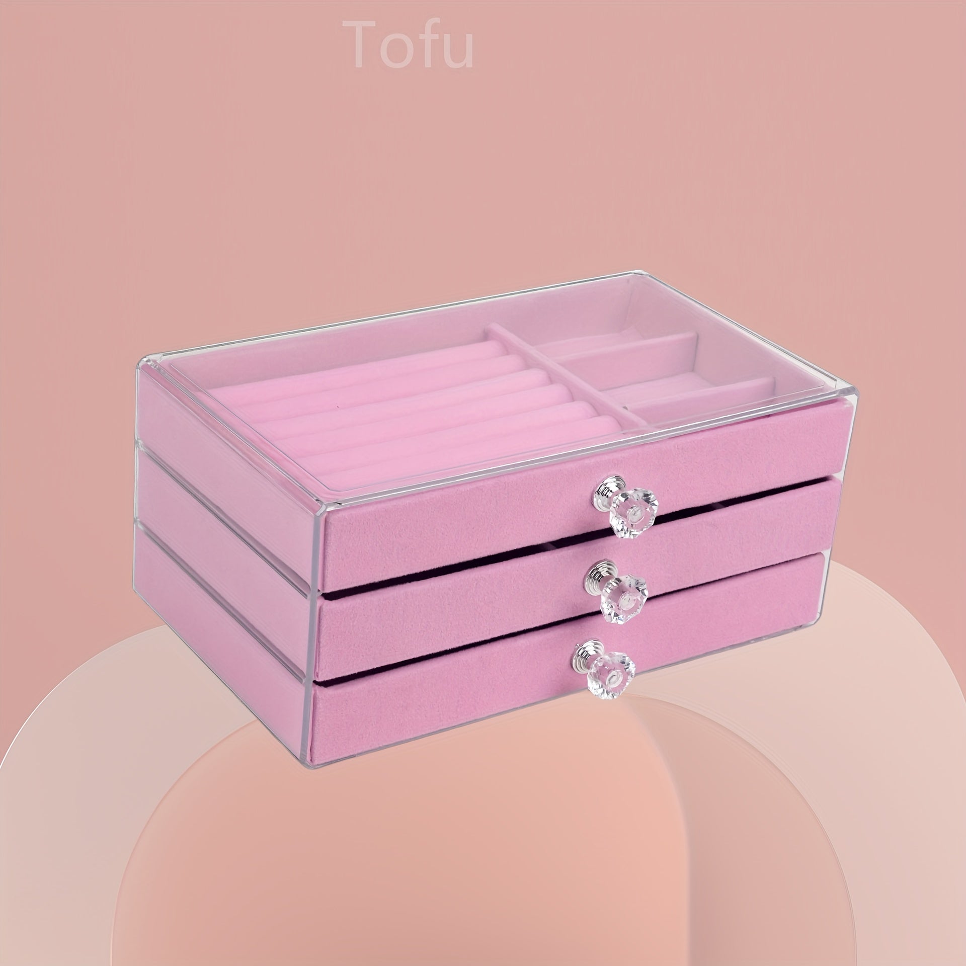 Acrylic Jewelry Storage Box with 3 Drawers and Crystal Knobs for Earrings Rings Necklaces and Bracelets