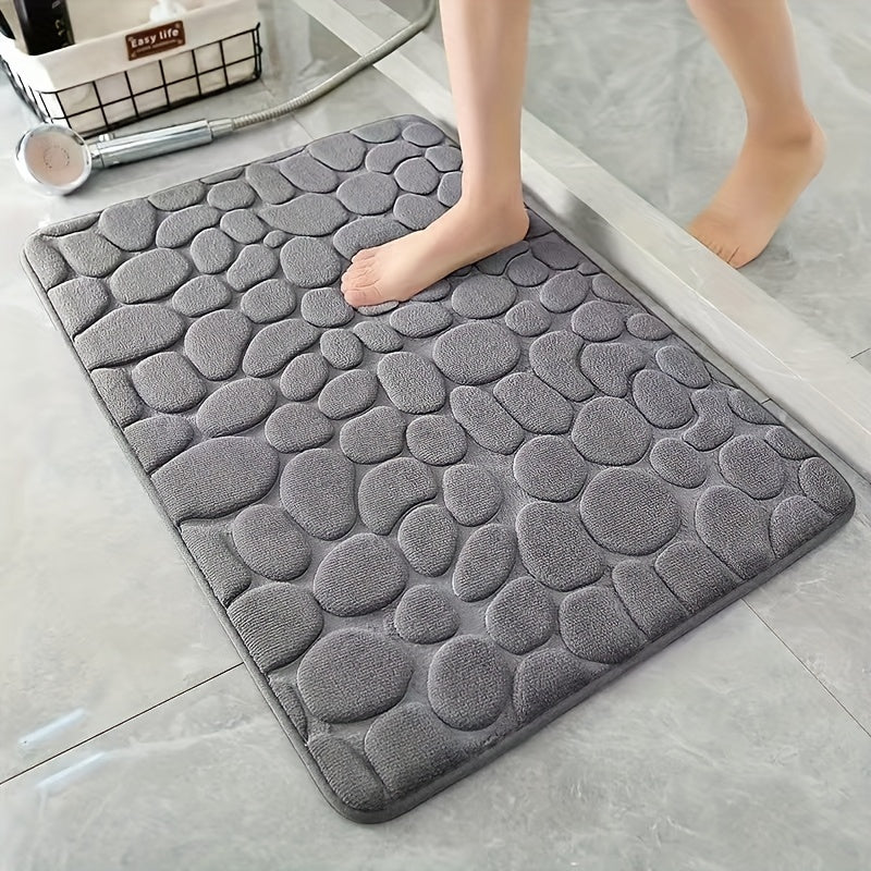 Coral Velvet Bath Mat Gray Pebble Non-Slip Ultra Absorbent 40x60cm Modern Bathroom