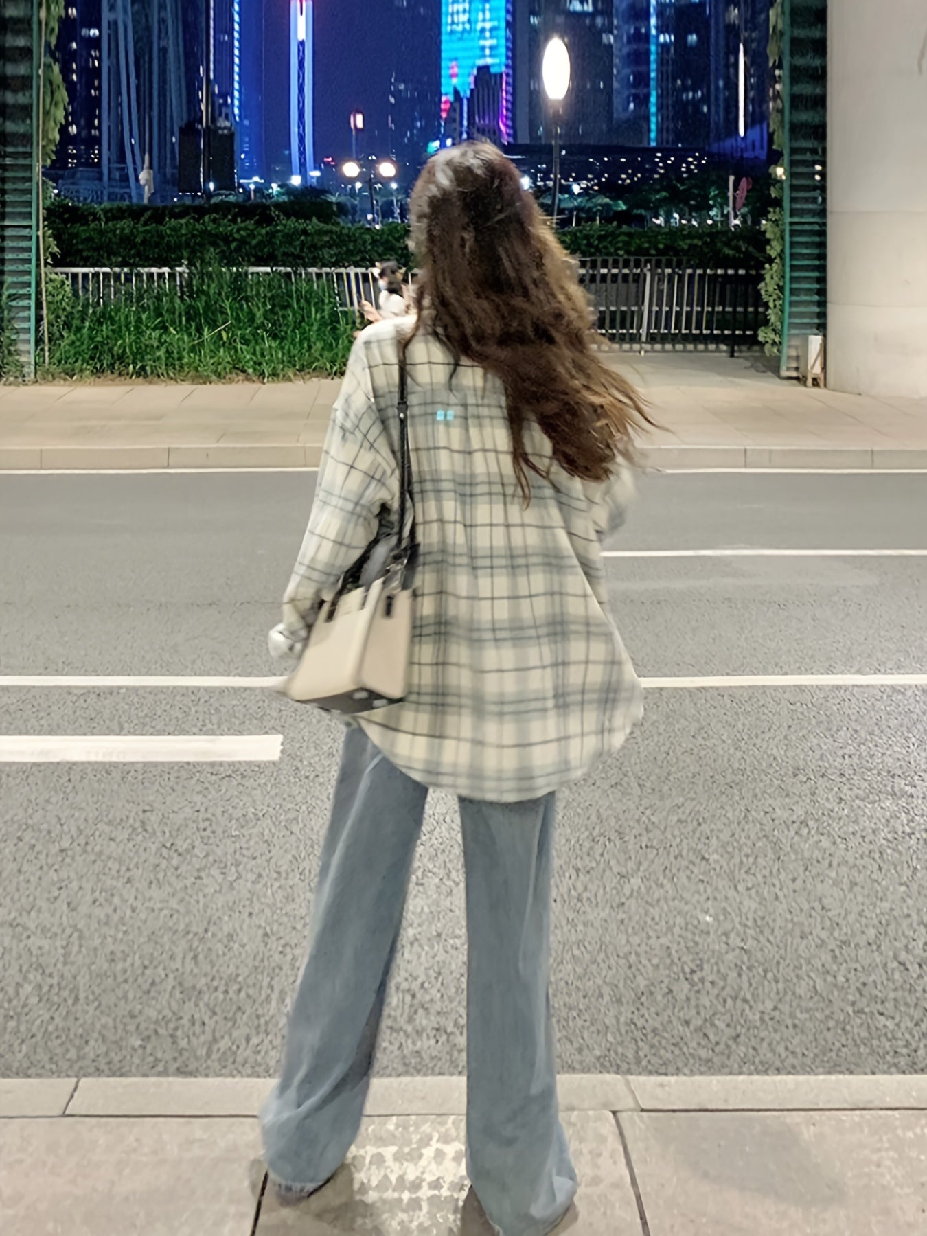 Women's Plaid Long Sleeve Shirt Fall Casual Woven Polyester