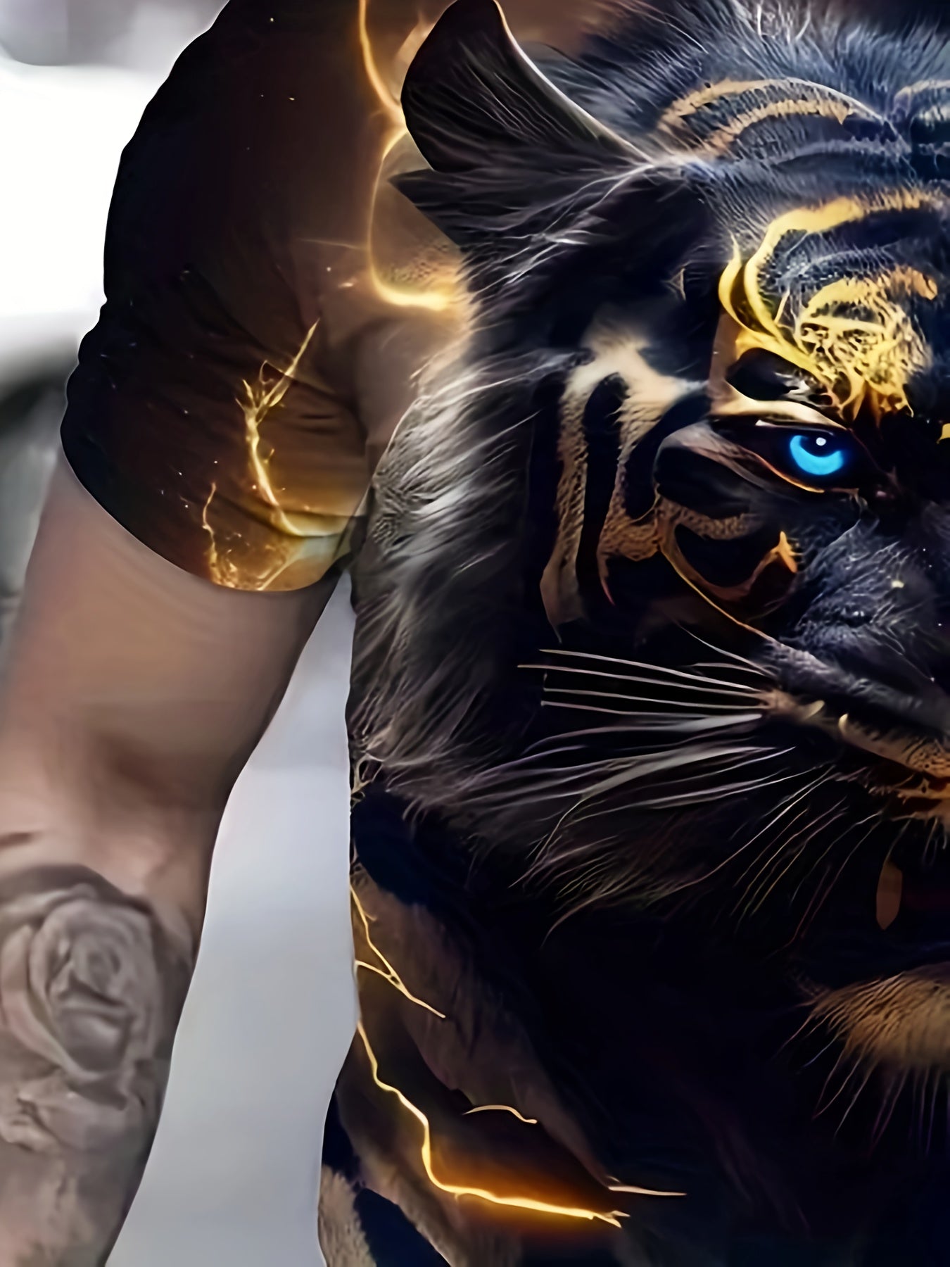 Yozgi ochiq havoda kiyish uchun erkaklar uchun yo'lbars grafik printli futbolka