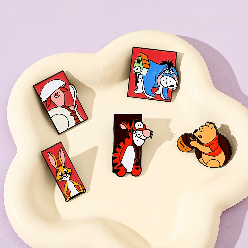 5 ta multfilm emal pinlar to'plami, minimalistik hayvon tasvirlari bilan kiyim va aksessuarlar uchun
