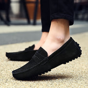 Men's Black Slip-On Loafers Casual British Style Lightweight Suede Rubber Sole