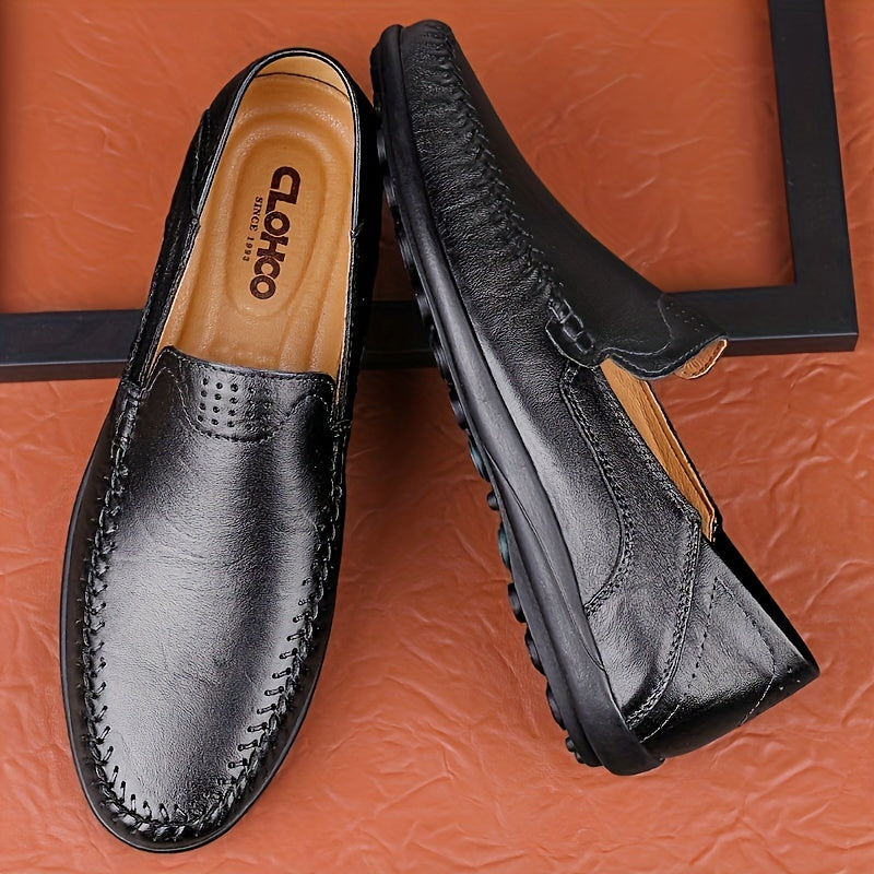 CLOHOO Brendi Ikki qatlamli sigir terisi, kauchuk pastki qismi, qo'l bilan tikilgan, erkaklar uchun slip-on loafers