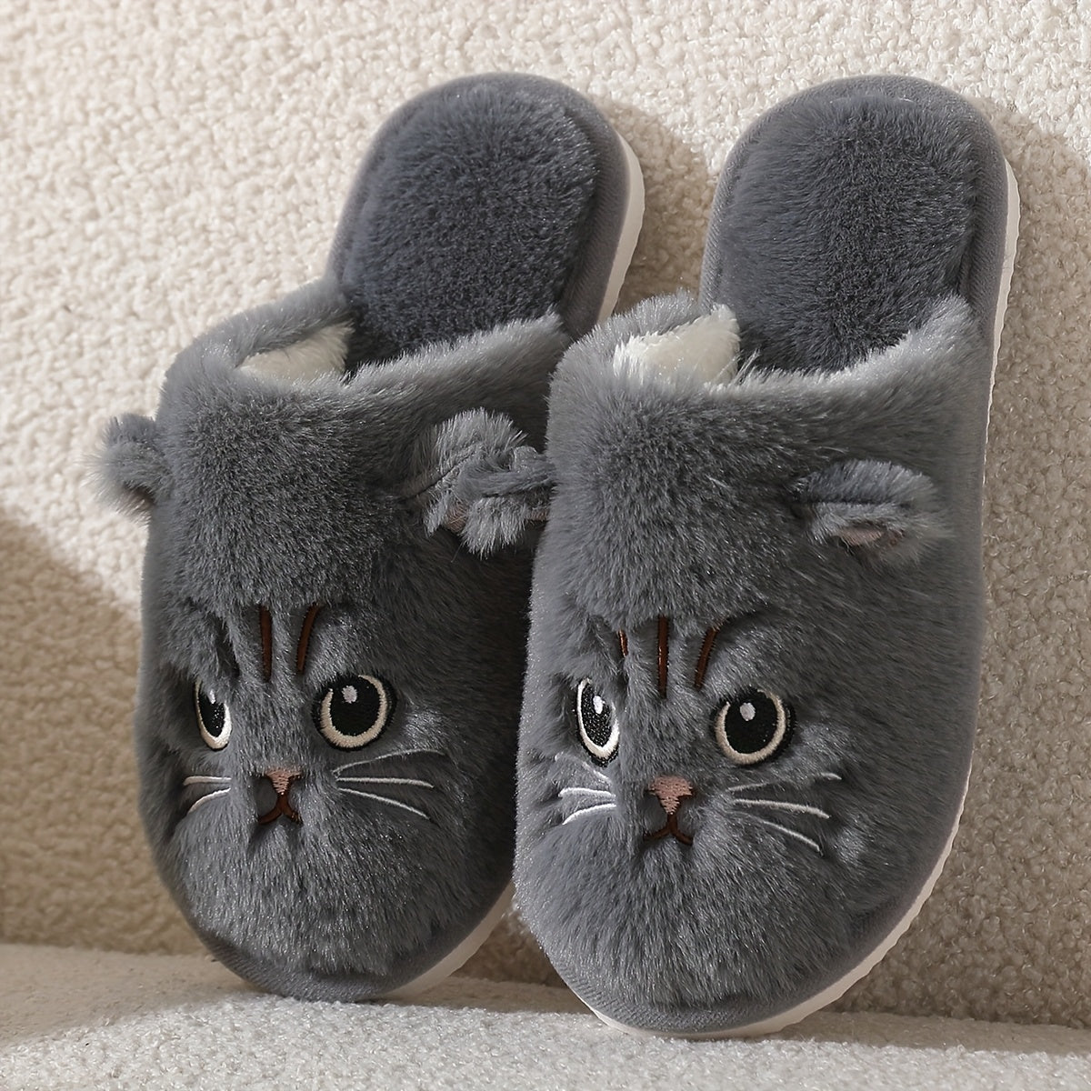 Women's Plush Cat Slippers Indoor House Shoes Non-Slip Cozy EVA Sole