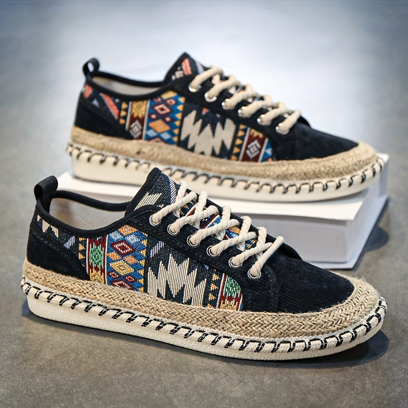 Men's Bohemian Canvas Espadrille Sneakers with Embroidered Vintage Design