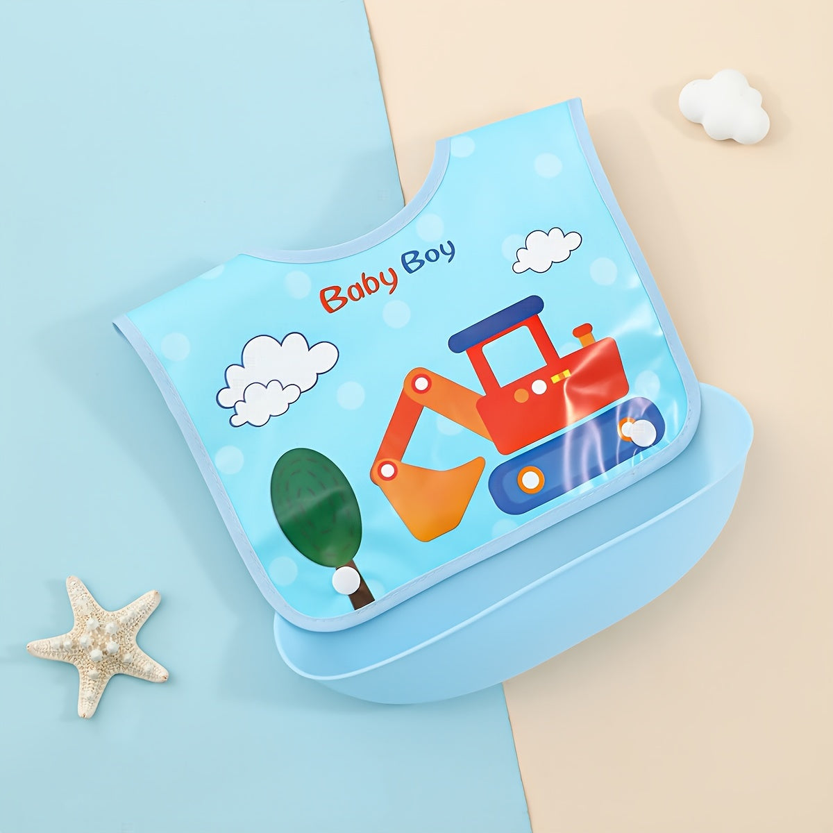 Kids Waterproof Cartoon Bib for Ages 0+ and 3+ in Mixed Colors with Easy Clean Detachable Design