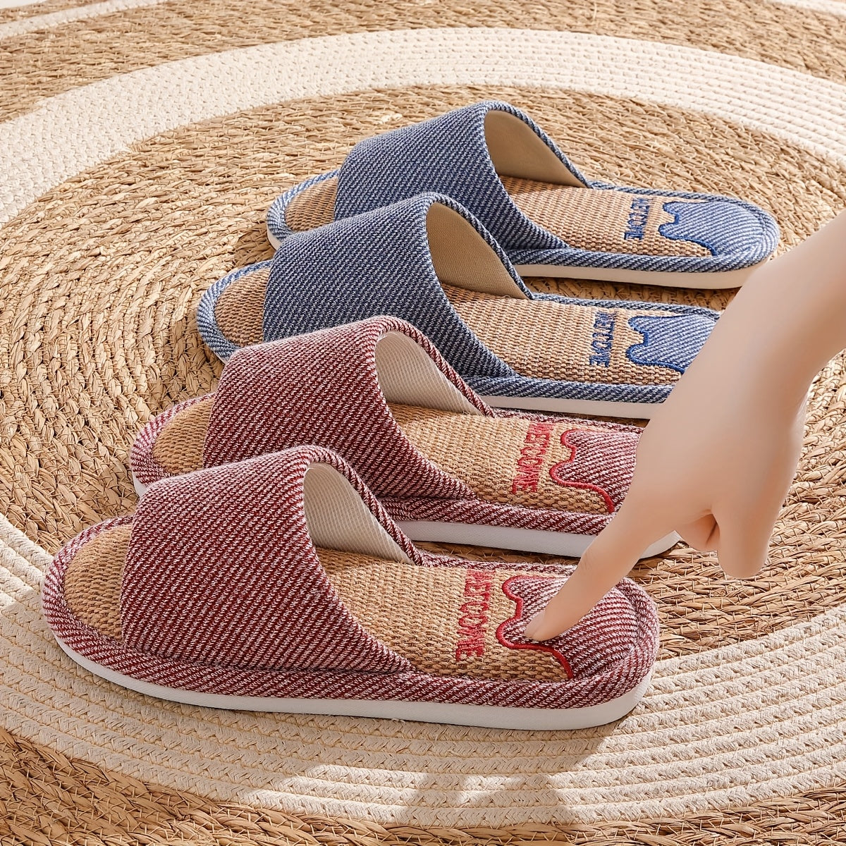 Unisex Linen Slip-On Slippers Breathable Non-Slip Indoor House Shoes