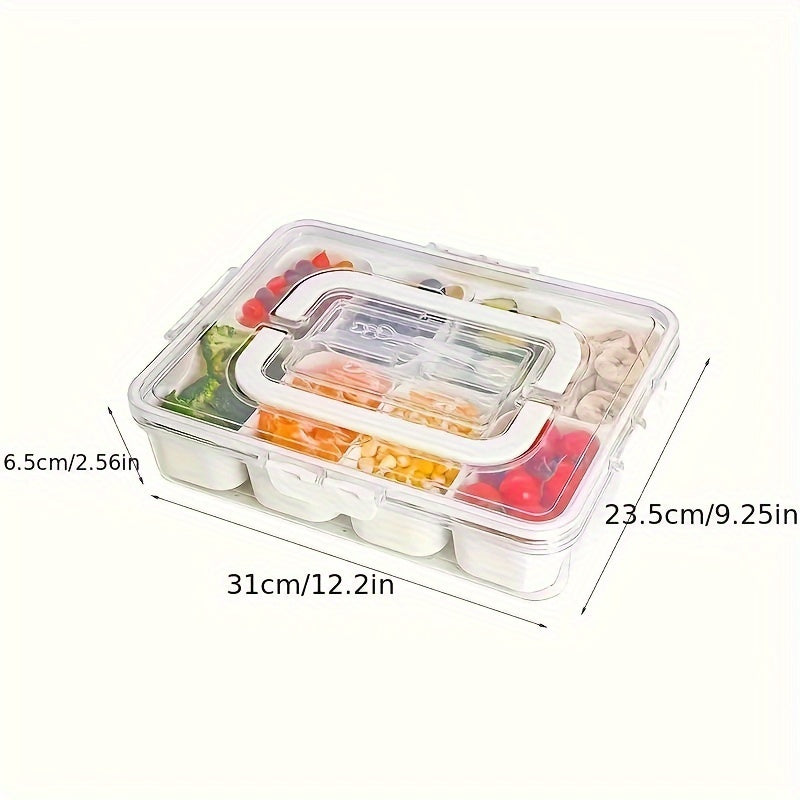 Stackable Snack Tray with Handle and Lid, 8 Compartments, BPA-Free Food Storage