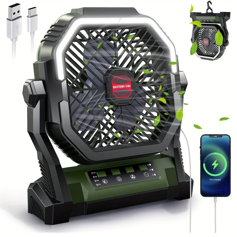 Qayta to'ldiriladigan batareyali portativ lager fan, 4 tezlik, chiroq, diffuzor