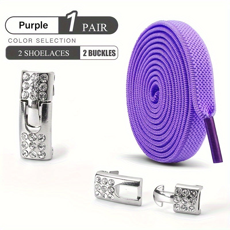 Unisex Elastic Flat Shoelaces With Metal Buckles No Tie Shoes Suitable for Sneakers