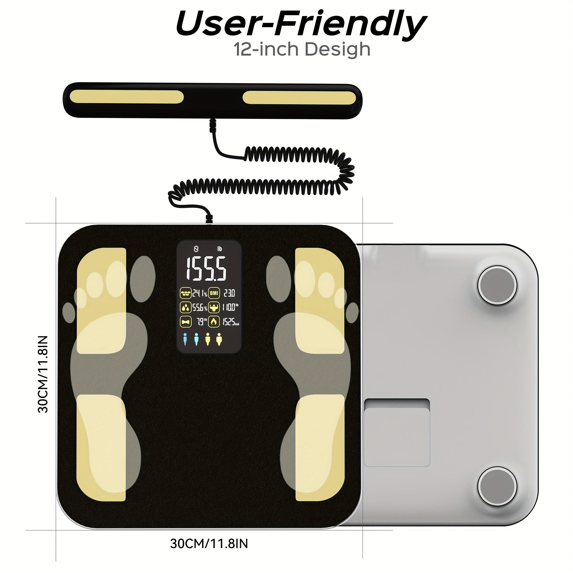 8 elektrodli LCD uy shkalasi, tortib olinadigan tutqich, 181.44 KG sig'imi bilan.