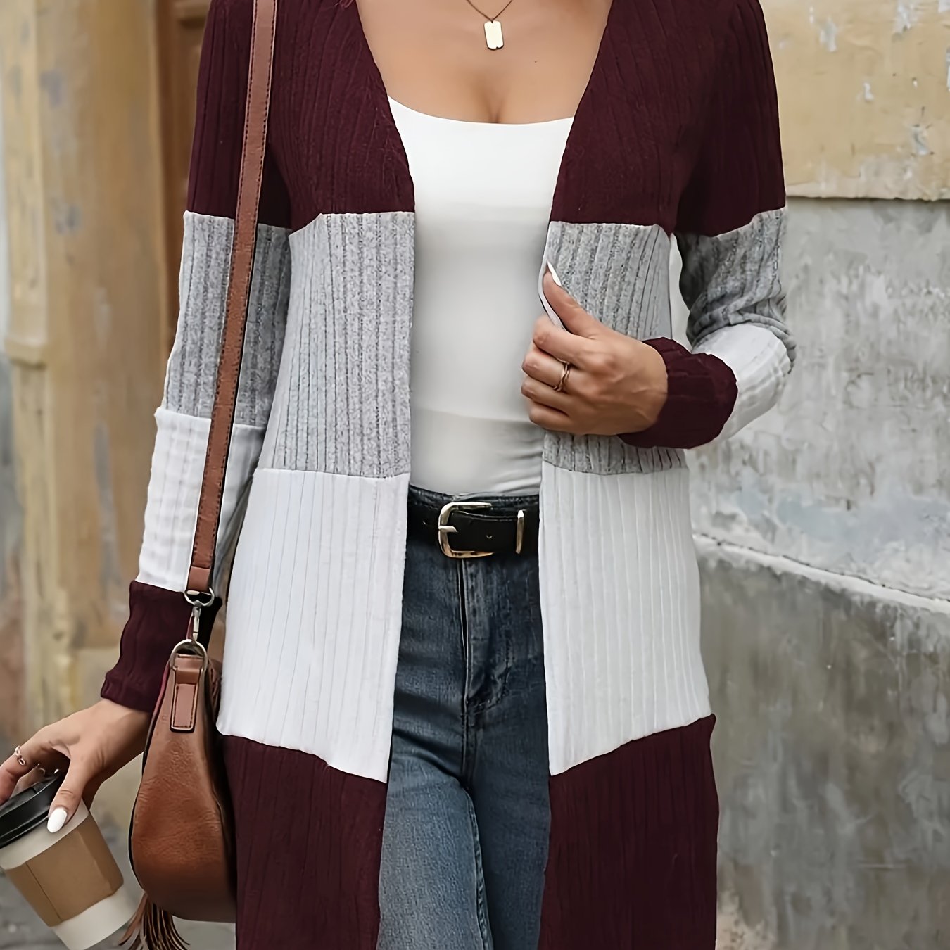 Женский кардиган с крупной клеткой из полиэстера, с круглым вырезом, универсальный свитер