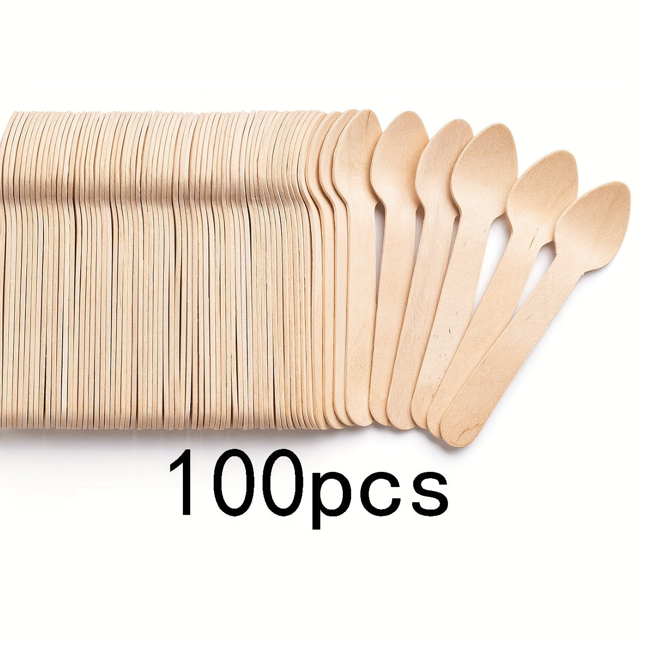 100 Eco-Friendly Disposable Birch Spoons for Cake Ice Cream Dessert
