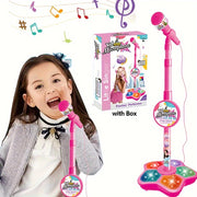 Kids' Karaoke Microphone with Stand Adjustable Height Light Effects MP3 Connectivity for Children
