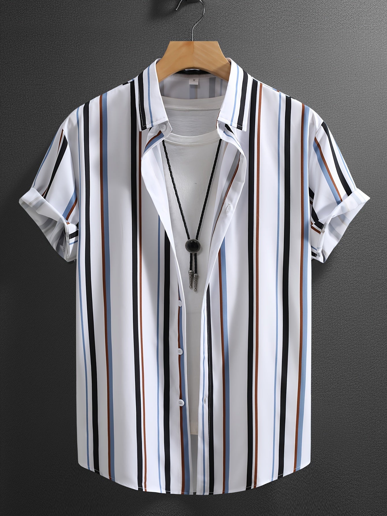 Men's Casual Short Sleeve Striped Shirt for Summer Vacation Resort Wear