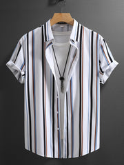 Men's Casual Short Sleeve Striped Shirt for Summer Vacation Resort Wear
