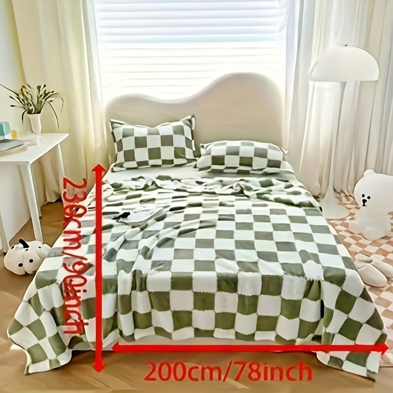 Reversible Plaid Flannel Throw Blanket Soft Polyester Panda Velvet All-Season Bedding Home Decor Pets Travel