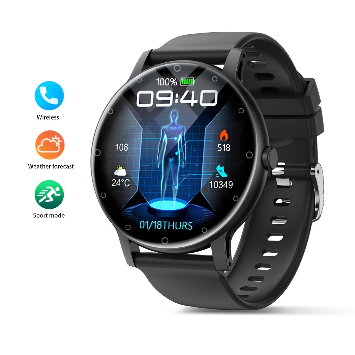 Full Touch Smart Watch with Sleep Tracker Pedometer Music Control and Sport Modes for Android and iOS