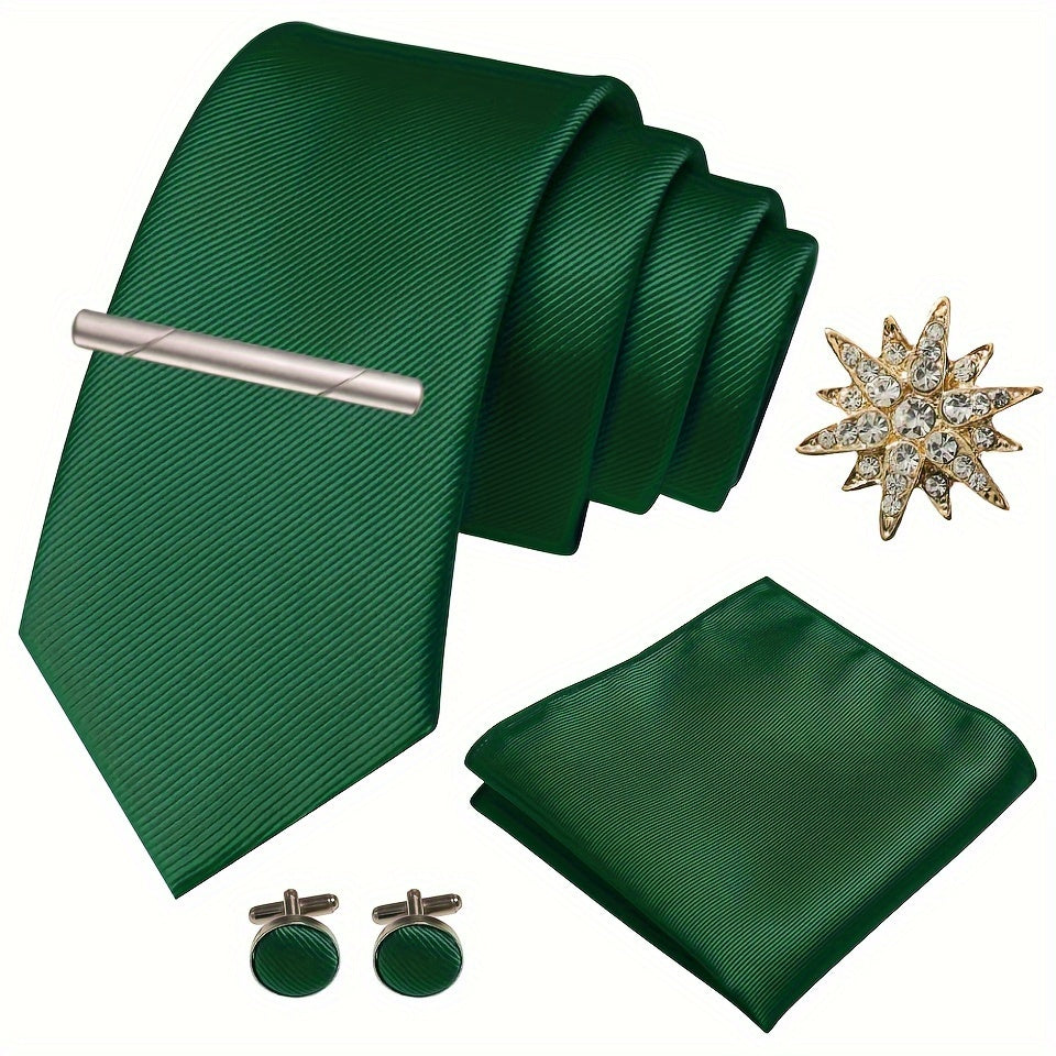 Erkaklar uchun satinning twill galstuk to'plami, galstuk klipi, cho'ntak sharlari, manşet o'rashlar va brosh uchun rasmiy tadbirlar