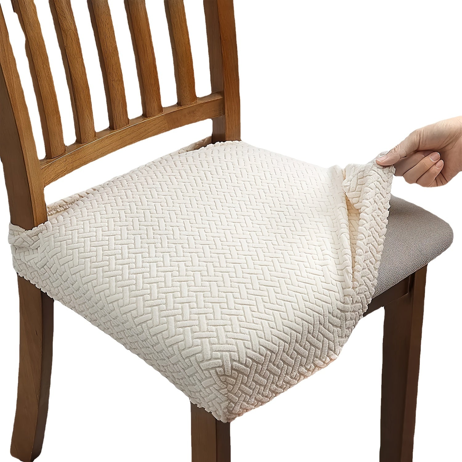 Stretchable Solid Color Chair Cushion Cover Elastic Fit for Dining Chairs Machine Washable Polyester