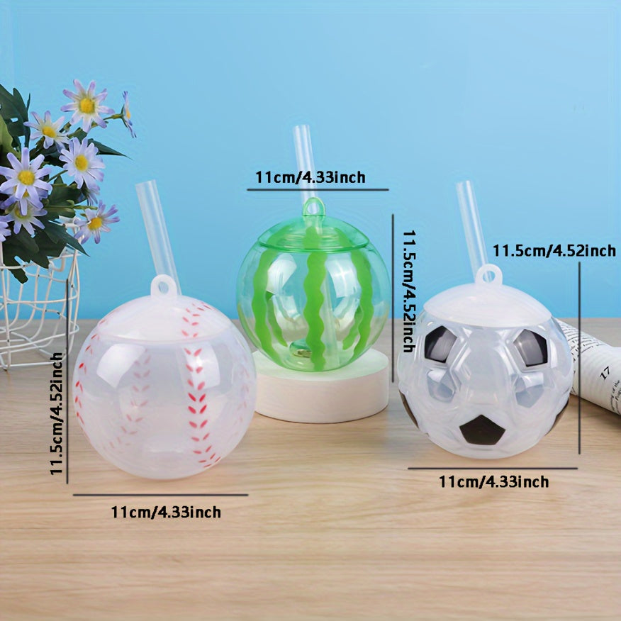Kids' Straw Cups with Football Watermelon Baseball Designs for Milk Tea and Fruit Drinks