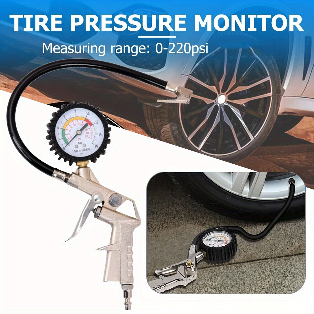 Economical Tire Pressure Gauge With Rubber Hose Car Repair Tool