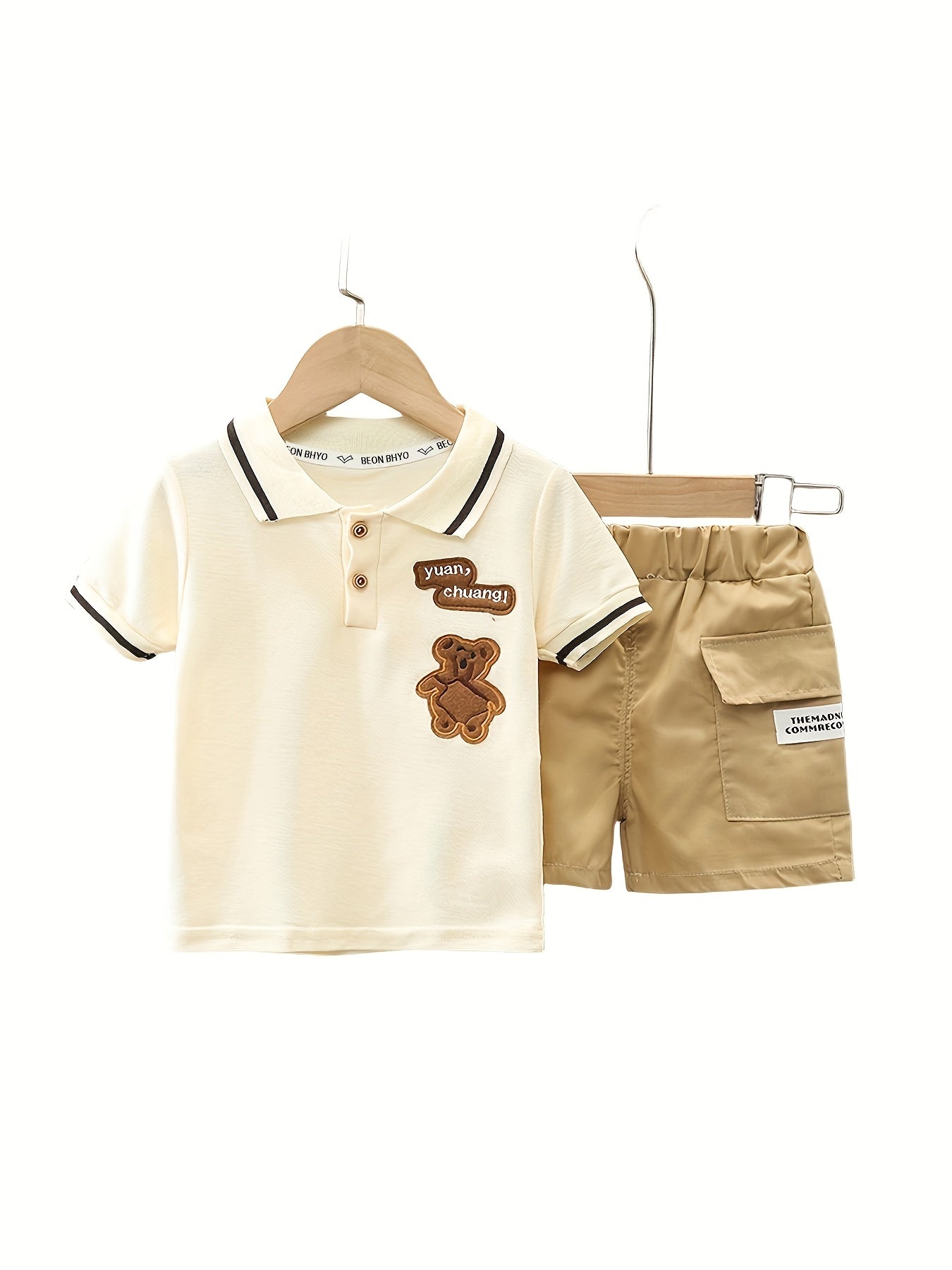 Boy's Casual 2-Piece Set Short Sleeve Golf Shirt and Elastic Waist Shorts Spring Summer