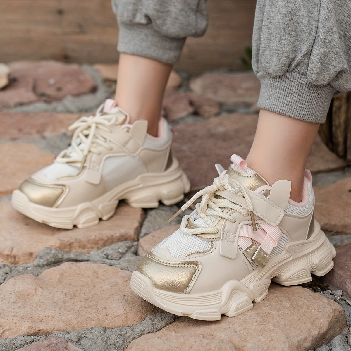 Kids Breathable Athletic Sneakers with Non-Slip Soles and Hook-and-Loop Closure for Spring and Fall