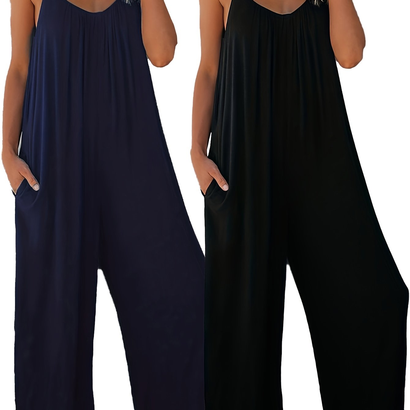 Women's Sleeveless Jumpsuits Organic Cotton Wide-Leg Rompers with Pockets