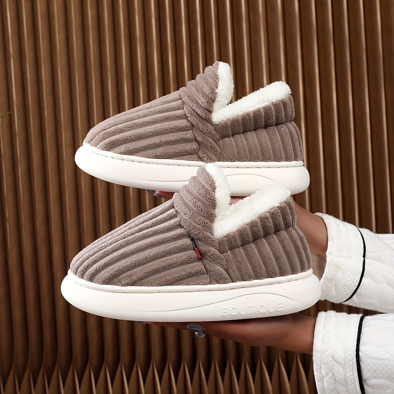 Women Thick Solid Color Winter Shoes Plush Lined Anti-Slip EVA Indoor Outdoor