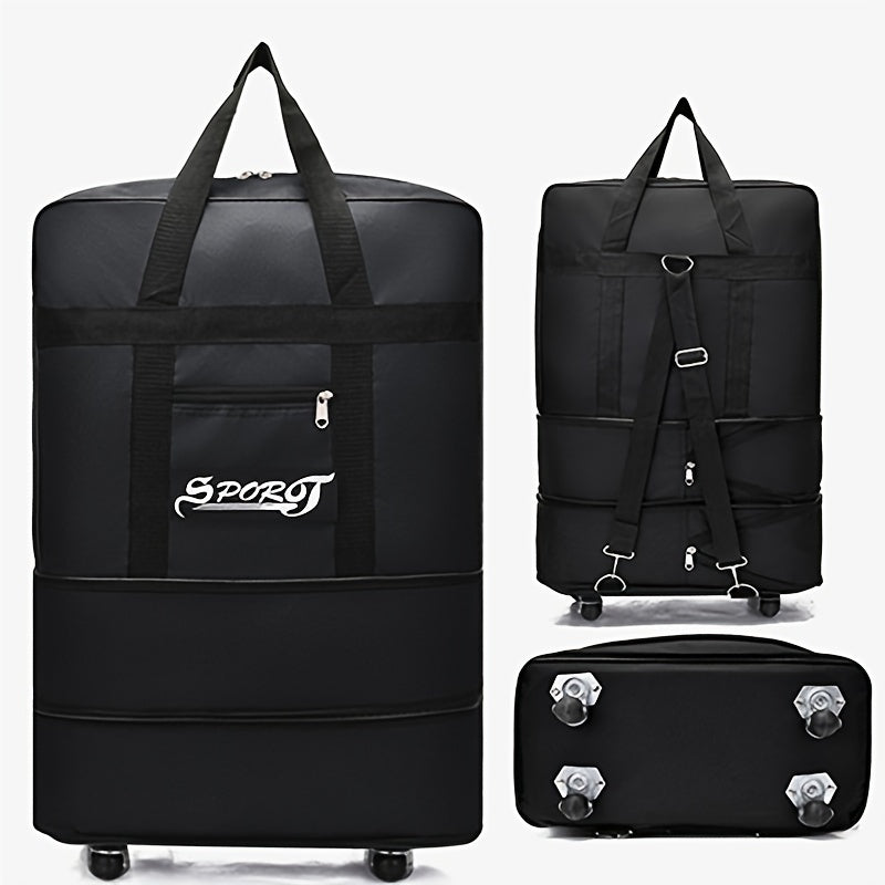 Foldable Polyester Rolling Travel Luggage Bag with Large Capacity and Multi-Tiered Storage