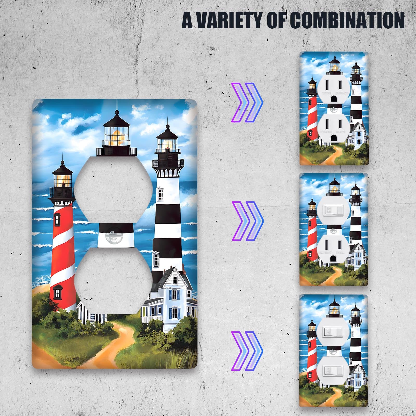 Nautical Lighthouse Light Switch Cover Indoor Outdoor Decor No Electricity Needed