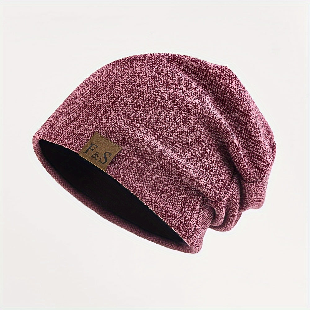 Men's Cotton Polyester Beanie Hat with Alphabet Pattern, Stretch, Casual Winter Gift