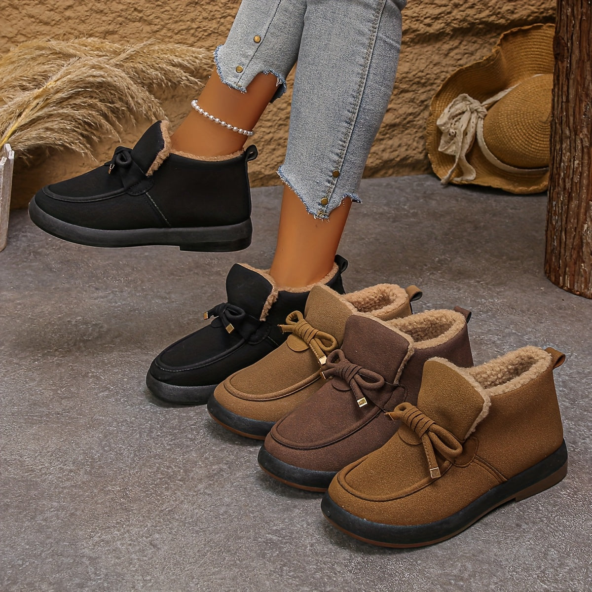 Women's Thermal Winter Boots Waterproof Slip-Resistant Brown Outdoor Hiking