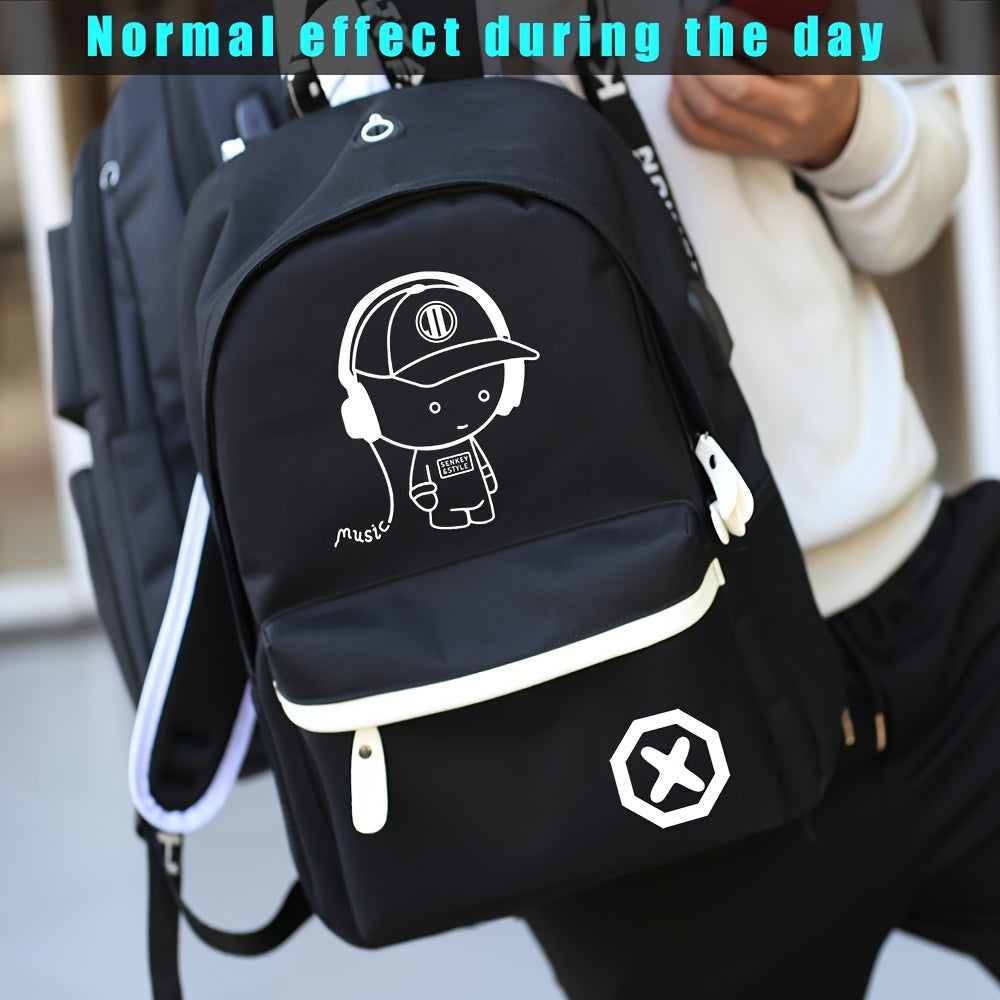 Kundalik erkaklar uchun katta sig'imli 15.6 dyuymli noutbuk uchun backpack to'plami, fluorescent kechki dizayni, sayohat sumkasi, 3 ta qism