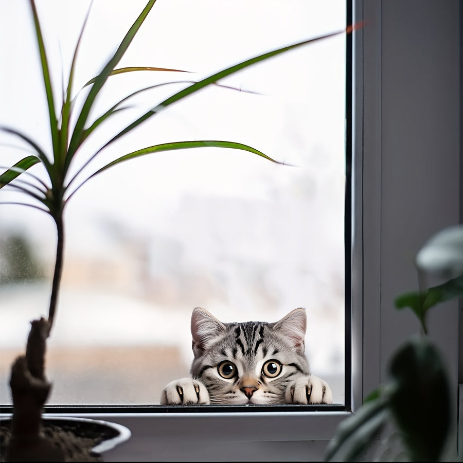 Cartoon Cat Window Decal, Easy Stick-On, 1mm Thick Paper Film for Glass Doors
