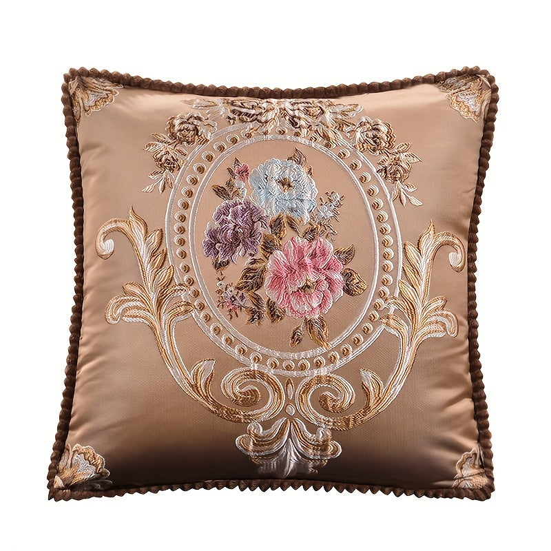 Embroidery Rose Floral Jacquard Square Throw Pillow Cover Single-Sided Home Decor