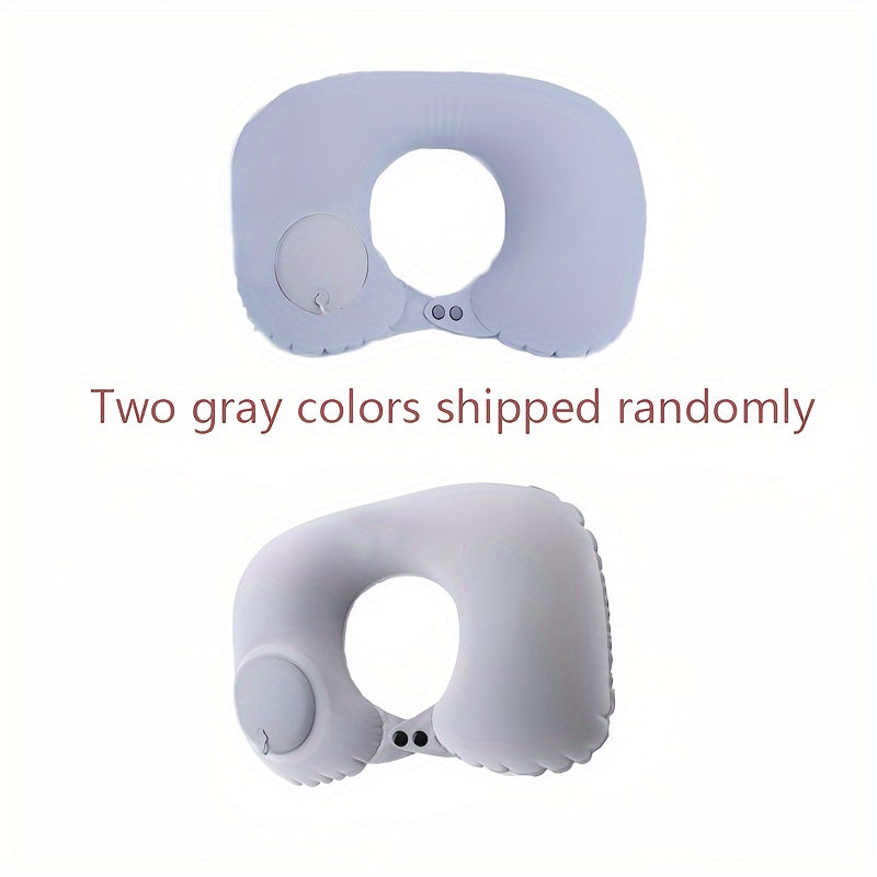 Grey Travel Inflatable U-Shaped Neck Pillow with Adjustable Air Pressure for Travel and Car
