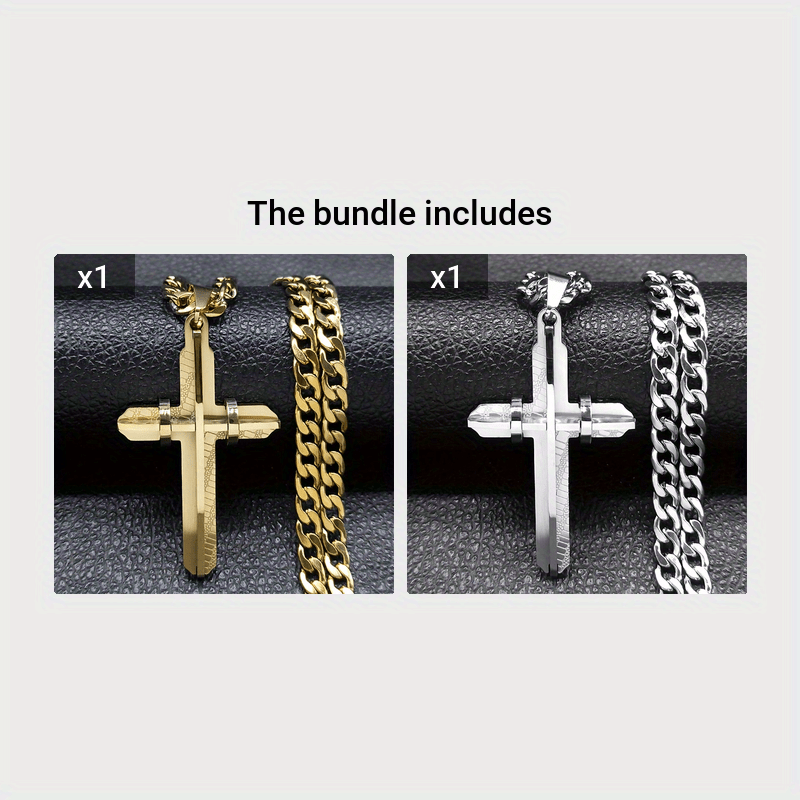 Men's Stainless Steel Cross Necklace with Creative Design and Durable Finish