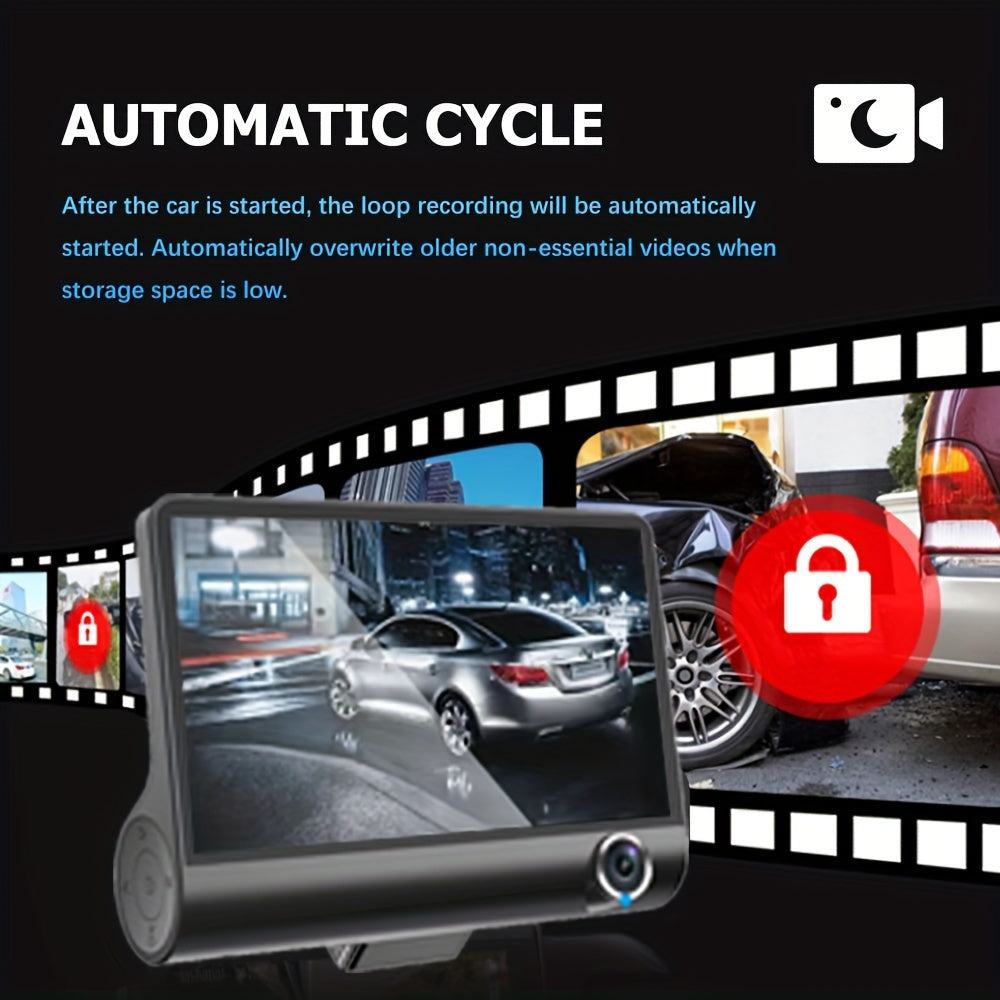 4-дюйковая HD-камера для автомобиля с передней, задней и внутренней камерами, 1080P Full HD, память 64 ГБ