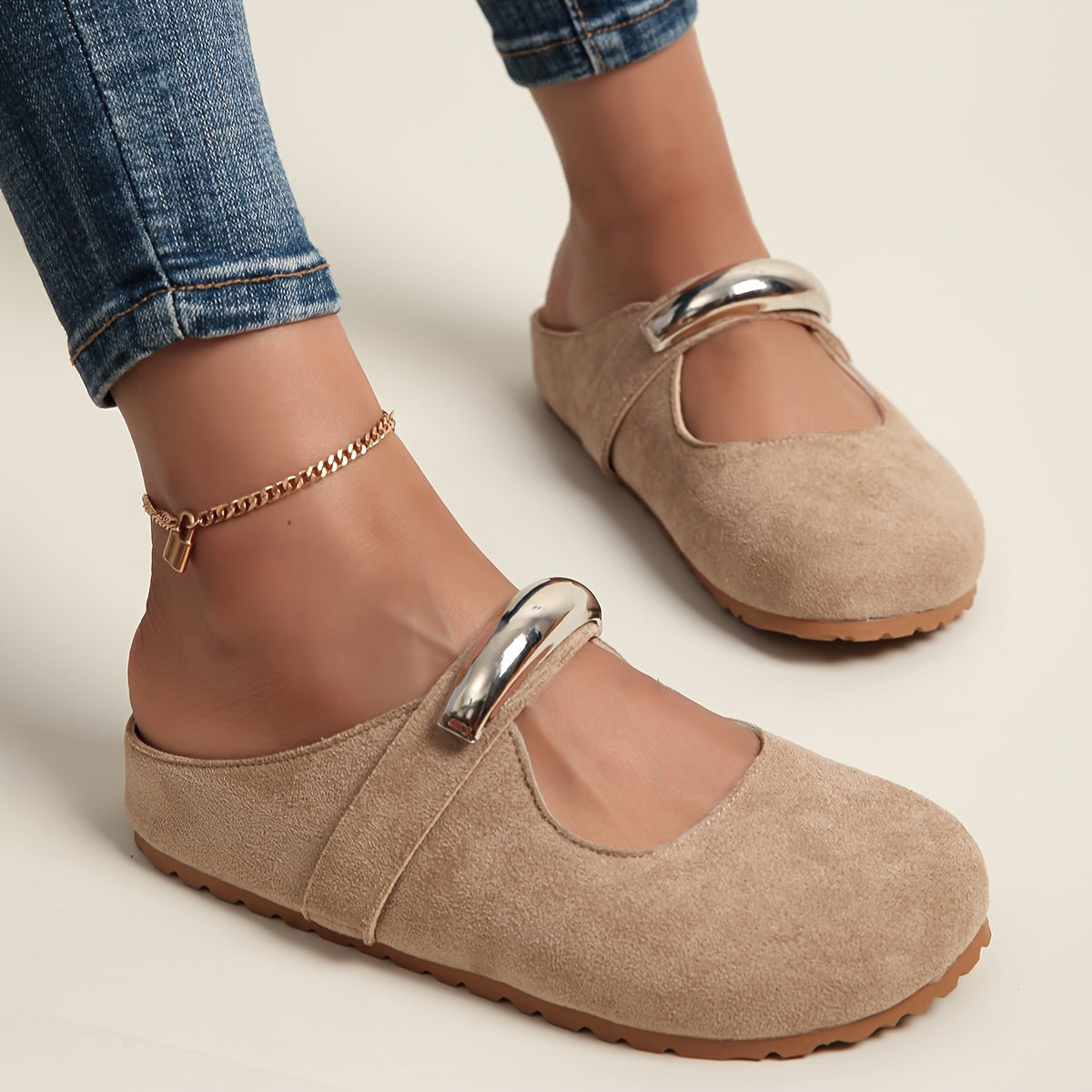 Women's Slip-On Loafers with Metal Buckle Fabric Upper EVA Sole