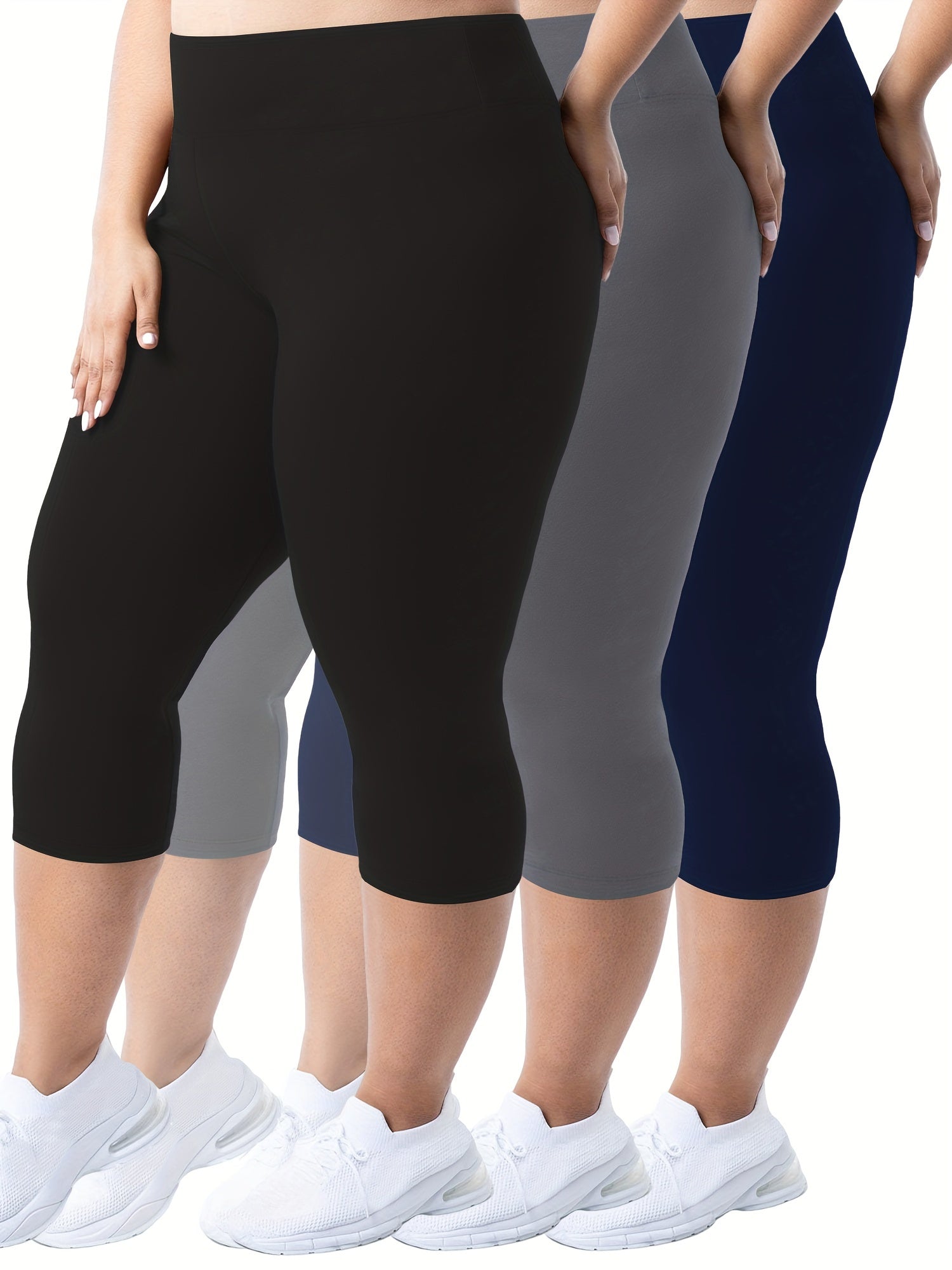 Leggings de mujer de talla grande con cintura alta, color sólido, elásticos y casual